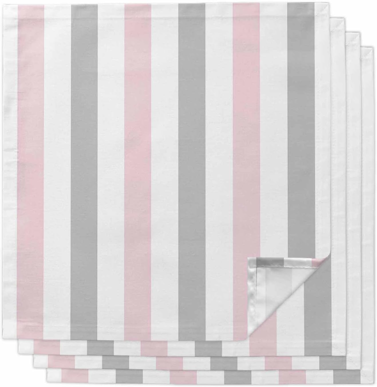 Cloth Napkins Set of 4, Modern Pink Gray White Stripe Dinner Napkins Soft Absorbent Table Napkin for Home Cocktail Party Wedding, Abstract Minimalist Line