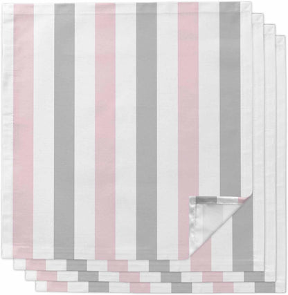 Cloth Napkins Set of 4, Modern Pink Gray White Stripe Dinner Napkins Soft Absorbent Table Napkin for Home Cocktail Party Wedding, Abstract Minimalist Line