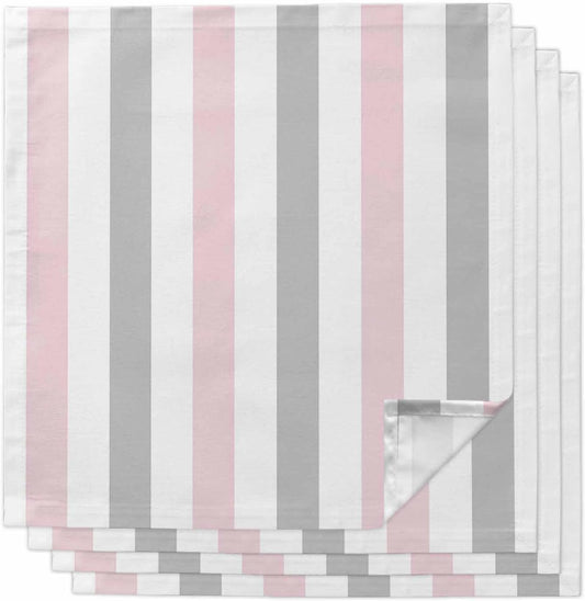 Cloth Napkins Set of 4, Modern Pink Gray White Stripe Dinner Napkins Soft Absorbent Table Napkin for Home Cocktail Party Wedding, Abstract Minimalist Line