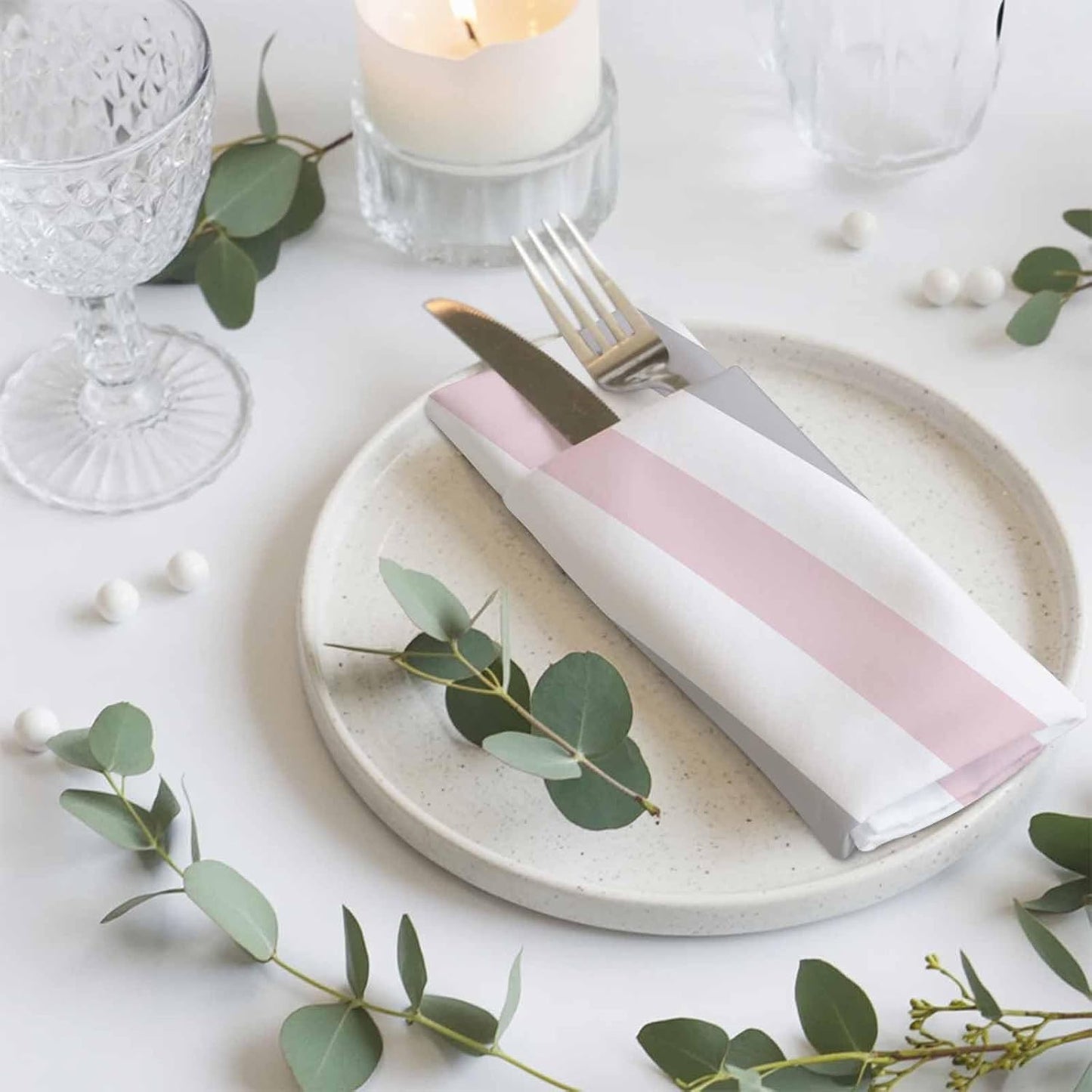Cloth Napkins Set of 4, Modern Pink Gray White Stripe Dinner Napkins Soft Absorbent Table Napkin for Home Cocktail Party Wedding, Abstract Minimalist Line