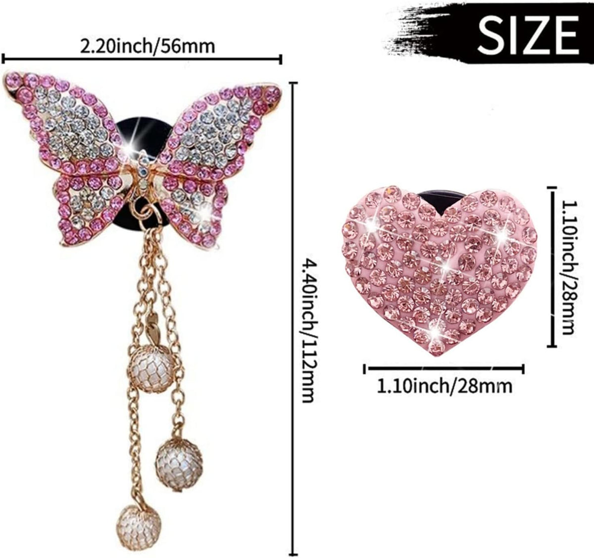 Pink Heart & Butterfly Pandent Air Vent Clips, 4 Pcs Bling Heart Car Air Fresheners Vents Clips Diamond Interior Decor Bling Cute Car Accessories Decoration for Women +Sunflower Mask Hook