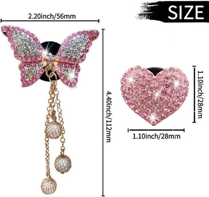 Pink Heart & Butterfly Pandent Air Vent Clips, 4 Pcs Bling Heart Car Air Fresheners Vents Clips Diamond Interior Decor Bling Cute Car Accessories Decoration for Women +Sunflower Mask Hook