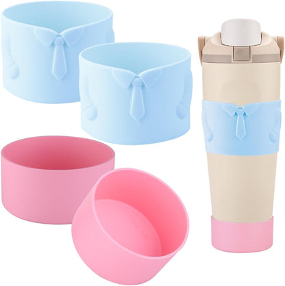 Silicone Water Bottle Boot for Owala FreeSip Sway 30 oz Bottle ，Upper and lower protection Anti-Slip Protective Sleeve w/silicone Coaster (Light Blue/Light Pink, 30 oz)