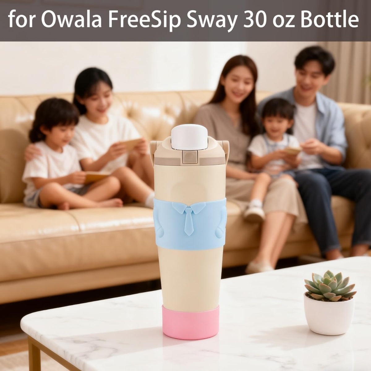 Silicone Water Bottle Boot for Owala FreeSip Sway 30 oz Bottle ，Upper and lower protection Anti-Slip Protective Sleeve w/silicone Coaster (Light Blue/Light Pink, 30 oz)