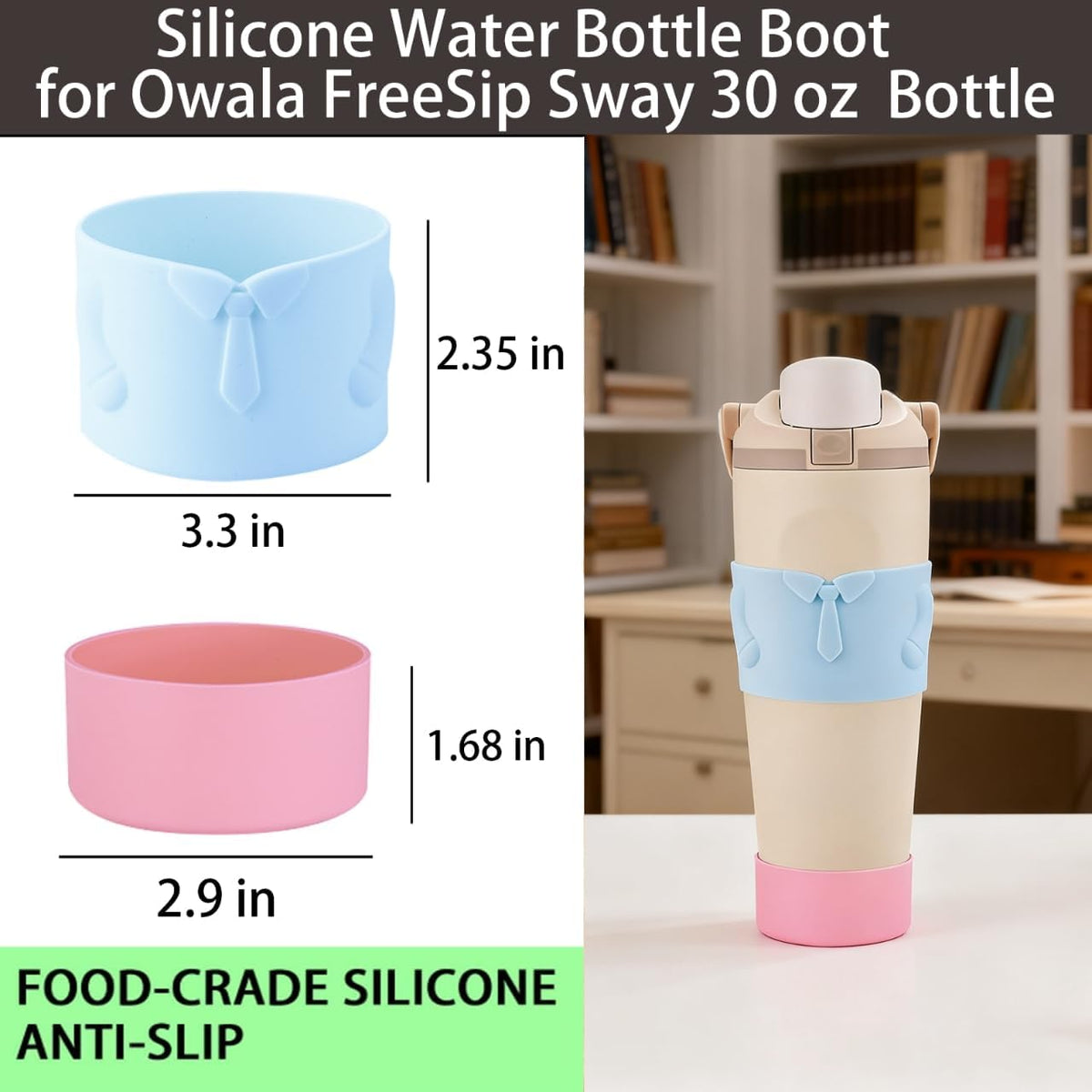 Silicone Water Bottle Boot for Owala FreeSip Sway 30 oz Bottle ，Upper and lower protection Anti-Slip Protective Sleeve w/silicone Coaster (Light Blue/Light Pink, 30 oz)