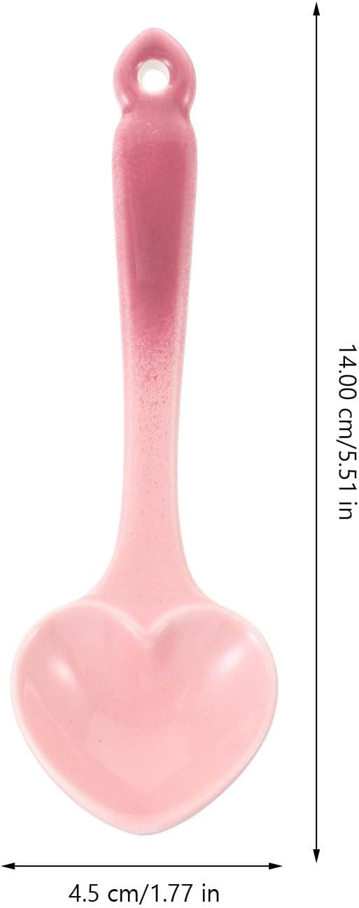 Ceramic Heart Shaped Dessert Spoon, Pink Creative Flatware for Serving
