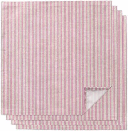 Pink Striped Cloth Napkins Set of 4, Holiday Napkins for Baby Shower, Modern Simple Farmhouse Beige Vintage Washable Reusable Dinner Napkin for Cocktail Wedding Party, 20 x 20 Inch