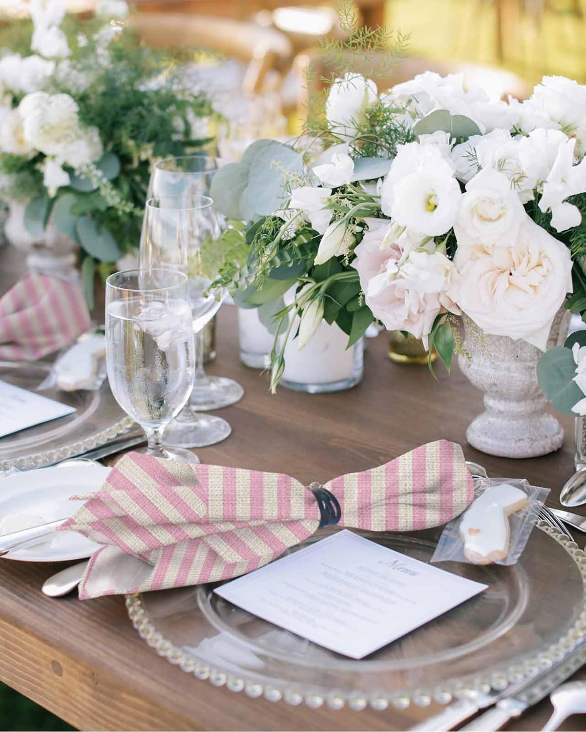Pink Striped Cloth Napkins Set of 4, Holiday Napkins for Baby Shower, Modern Simple Farmhouse Beige Vintage Washable Reusable Dinner Napkin for Cocktail Wedding Party, 20 x 20 Inch