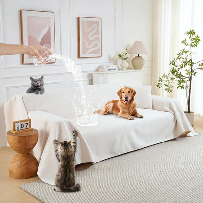 PuTian 100% Waterproof Couch Cover for Dogs - Anti-Scratch Washable Non Slip 2 Cushion Cover Blanket for L Shaped Sectional Recliner Chair Sofa Slipcover for Pet Cats Kids, 71X118 in Creamy