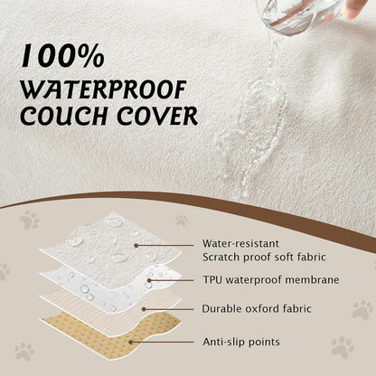 PuTian 100% Waterproof Couch Cover for Dogs - Anti-Scratch Washable Non Slip 2 Cushion Cover Blanket for L Shaped Sectional Recliner Chair Sofa Slipcover for Pet Cats Kids, 71X118 in Creamy