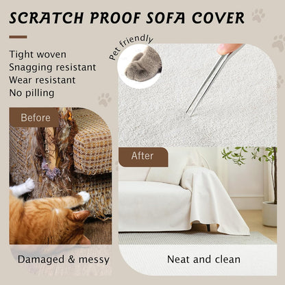 PuTian 100% Waterproof Couch Cover for Dogs - Anti-Scratch Washable Non Slip 2 Cushion Cover Blanket for L Shaped Sectional Recliner Chair Sofa Slipcover for Pet Cats Kids, 71X118 in Creamy