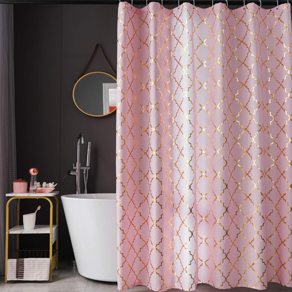 Pink Shower Curtain with Gold Foil Moroccan 72 x 72 Inch, 1 Panel