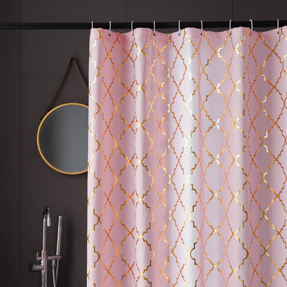 Pink Shower Curtain with Gold Foil Moroccan 72 x 72 Inch, 1 Panel