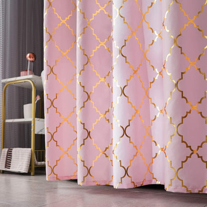 Pink Shower Curtain with Gold Foil Moroccan 72 x 72 Inch, 1 Panel