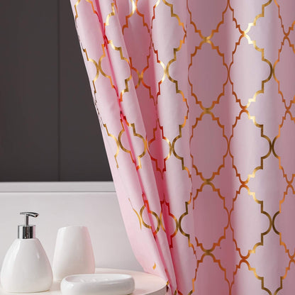 Pink Shower Curtain with Gold Foil Moroccan 72 x 72 Inch, 1 Panel