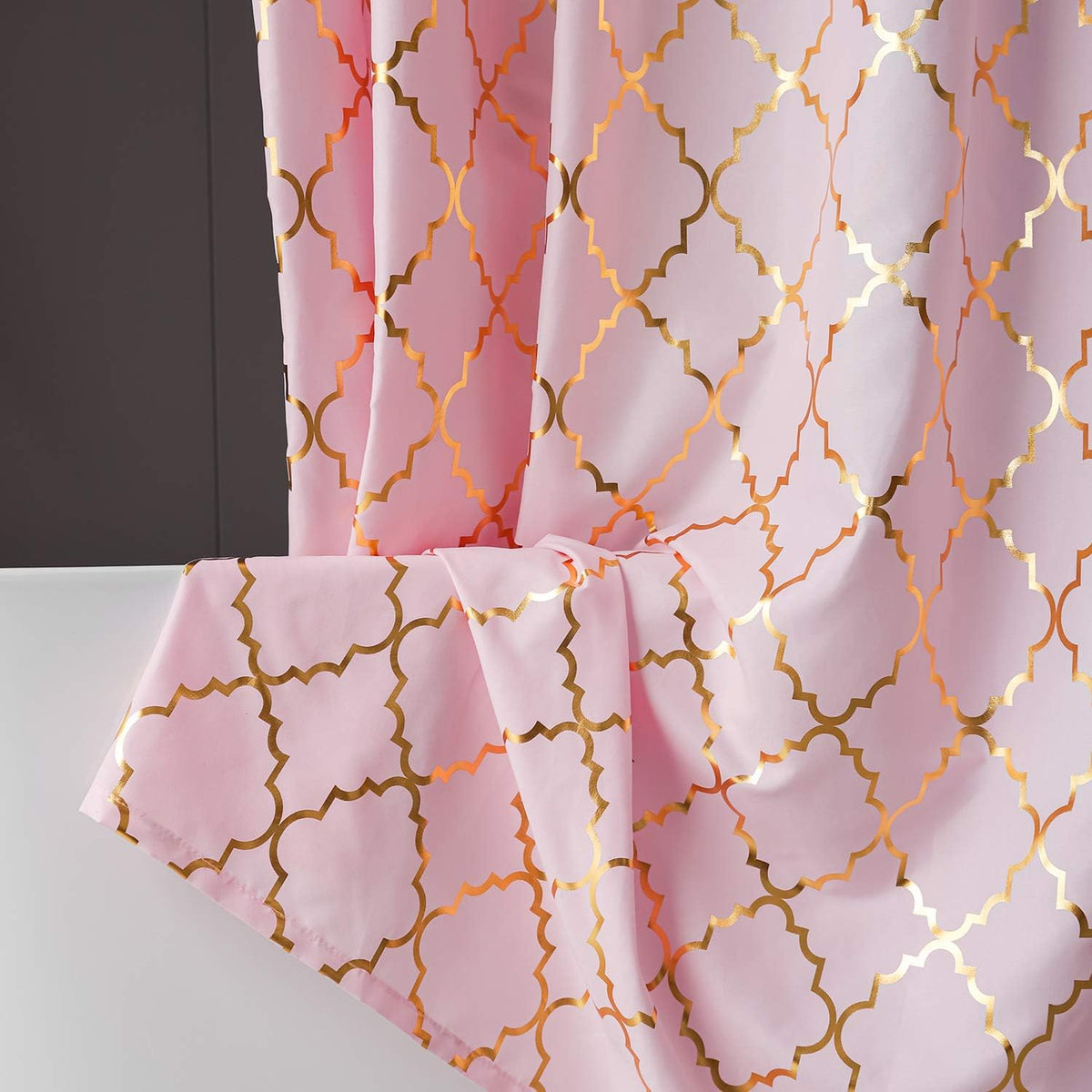 Pink Shower Curtain with Gold Foil Moroccan 72 x 72 Inch, 1 Panel