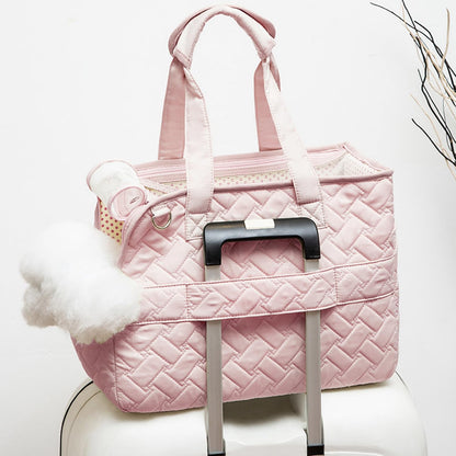 Small Puppy Purse Woman Bag,Cats/Puppy/Rabbits/BunnyCarrier Handbag with Multiple Pockets,Breathable Mesh Soft Cushion,Pets Travel Carriers Totes Picnic Outdoor 7-15lbs (Pink, Large)