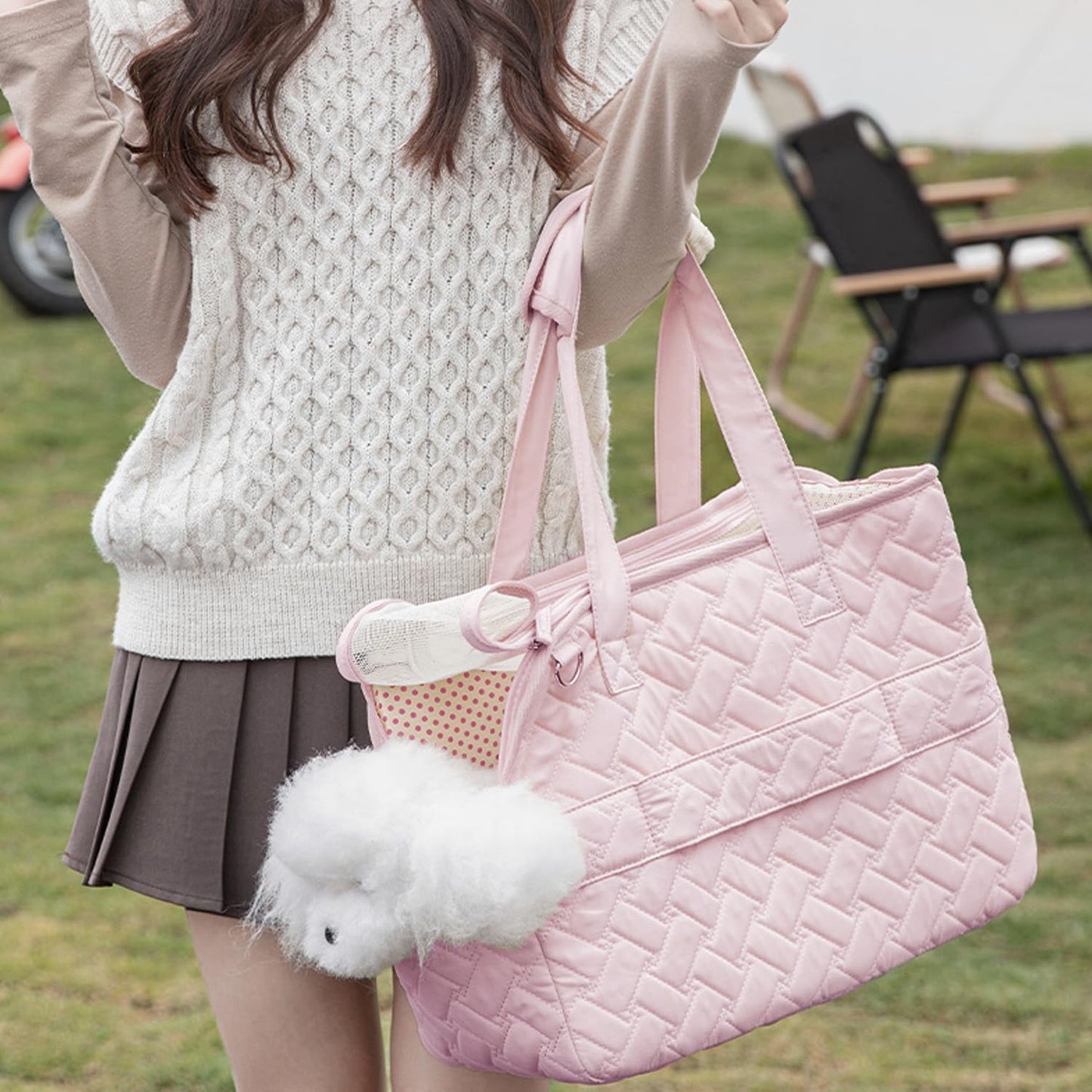 Small Puppy Purse Woman Bag,Cats/Puppy/Rabbits/BunnyCarrier Handbag with Multiple Pockets,Breathable Mesh Soft Cushion,Pets Travel Carriers Totes Picnic Outdoor 7-15lbs (Pink, Large)