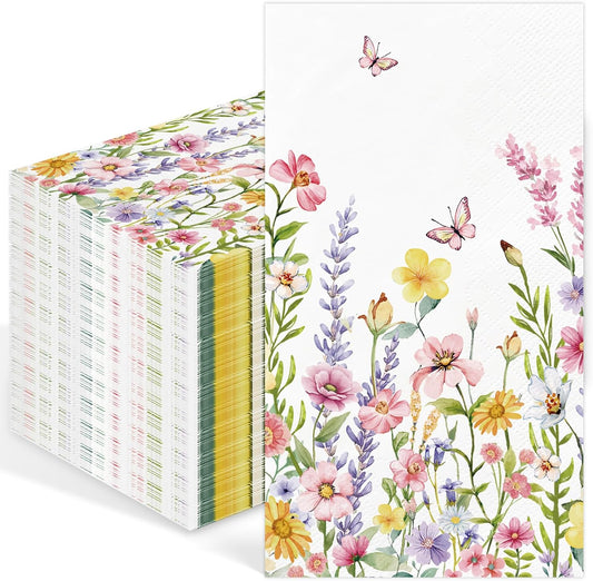 IANFEPH 100 Pcs Floral Paper Napkins 3 Ply Disposable Bathroom Hand Towel Watercolor Wildflower Guest Napkin Decorative Floral Dinner Napkin for Wedding Birthday Bride Garden Party (Pink Wildflower)