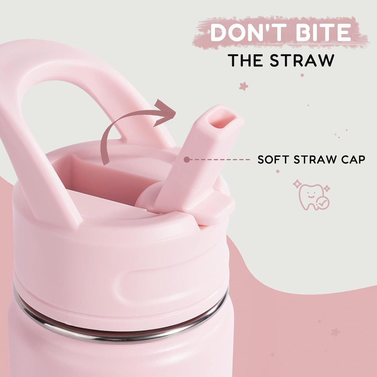 12oz Kids Water Bottle for School, Toddler Bottles with Straws, Stainless Steel Vacuum Insulated Water Bottle for Boys&Girls, Leak-Proof, BPA-Free, Pink