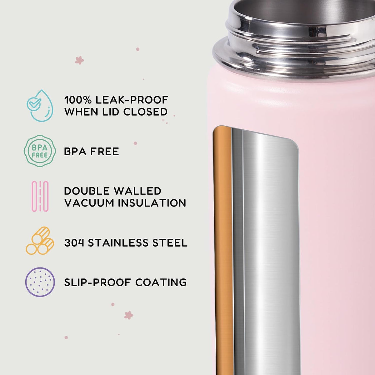 12oz Kids Water Bottle for School, Toddler Bottles with Straws, Stainless Steel Vacuum Insulated Water Bottle for Boys&Girls, Leak-Proof, BPA-Free, Pink