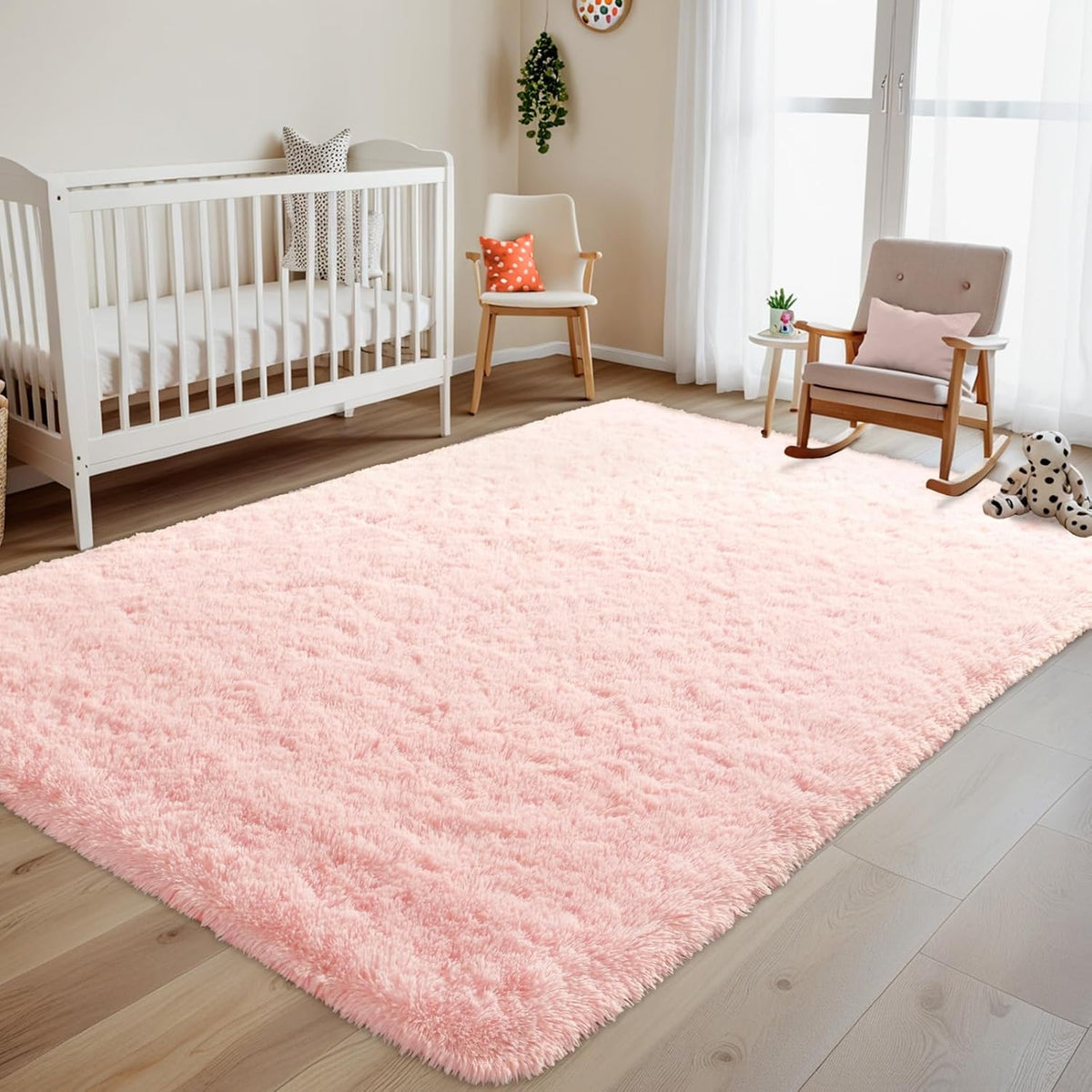 Terrug Pink Fluffy Area Rug for Bedroom, 4x6 Ft Tie-Dyed Shag Throw Rugs, Soft Machine Washable Plush Carpet with Non Slip Backing for Girls Kids Room Bedside Floor Decoration