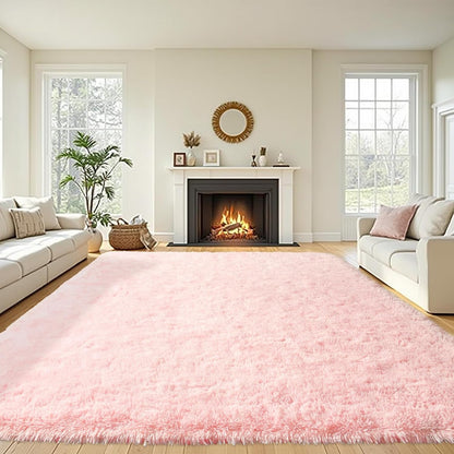 Terrug Pink Fluffy Area Rug for Bedroom, 4x6 Ft Tie-Dyed Shag Throw Rugs, Soft Machine Washable Plush Carpet with Non Slip Backing for Girls Kids Room Bedside Floor Decoration