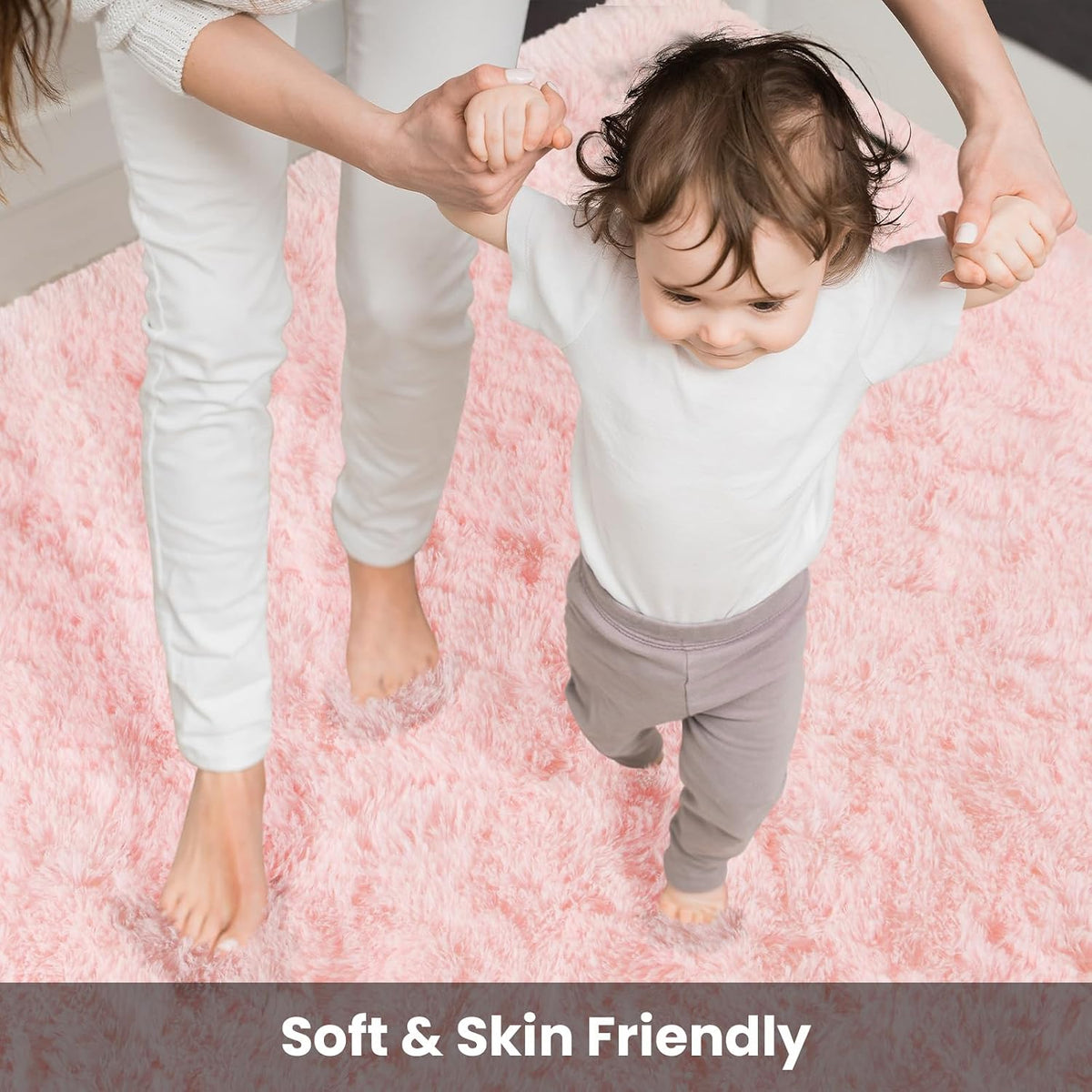 Terrug Pink Fluffy Area Rug for Bedroom, 4x6 Ft Tie-Dyed Shag Throw Rugs, Soft Machine Washable Plush Carpet with Non Slip Backing for Girls Kids Room Bedside Floor Decoration