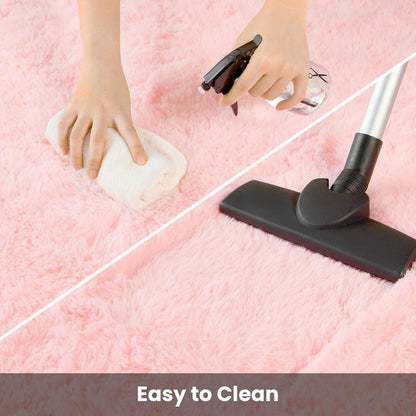 Terrug Pink Fluffy Area Rug for Bedroom, 4x6 Ft Tie-Dyed Shag Throw Rugs, Soft Machine Washable Plush Carpet with Non Slip Backing for Girls Kids Room Bedside Floor Decoration