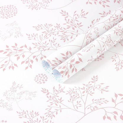 Heroad Boho Peel and Stick Wallpaper Pink Floral Contact Paper 17.3"x78.7" Leaf Wall Paper Removable Self Adhesive Wallpaper for Cabinet Bathroom Waterproof Nursery Decor Vinyl Papel Tapiz para Pared