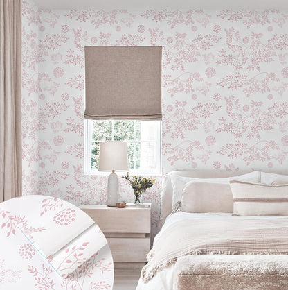 Heroad Boho Peel and Stick Wallpaper Pink Floral Contact Paper 17.3"x78.7" Leaf Wall Paper Removable Self Adhesive Wallpaper for Cabinet Bathroom Waterproof Nursery Decor Vinyl Papel Tapiz para Pared