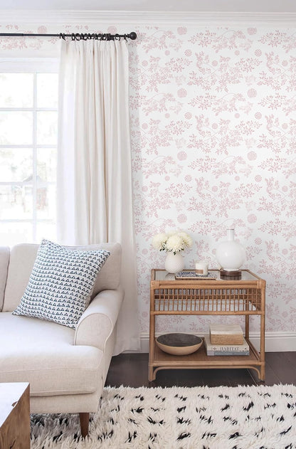 Heroad Boho Peel and Stick Wallpaper Pink Floral Contact Paper 17.3"x78.7" Leaf Wall Paper Removable Self Adhesive Wallpaper for Cabinet Bathroom Waterproof Nursery Decor Vinyl Papel Tapiz para Pared