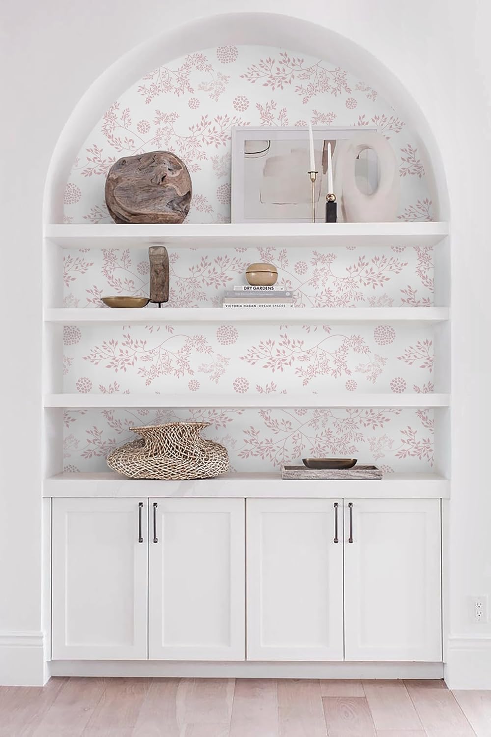 Heroad Boho Peel and Stick Wallpaper Pink Floral Contact Paper 17.3"x78.7" Leaf Wall Paper Removable Self Adhesive Wallpaper for Cabinet Bathroom Waterproof Nursery Decor Vinyl Papel Tapiz para Pared