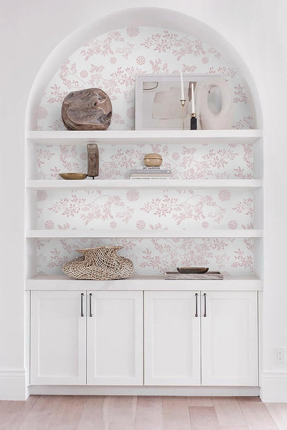 Heroad Boho Peel and Stick Wallpaper Pink Floral Contact Paper 17.3"x78.7" Leaf Wall Paper Removable Self Adhesive Wallpaper for Cabinet Bathroom Waterproof Nursery Decor Vinyl Papel Tapiz para Pared