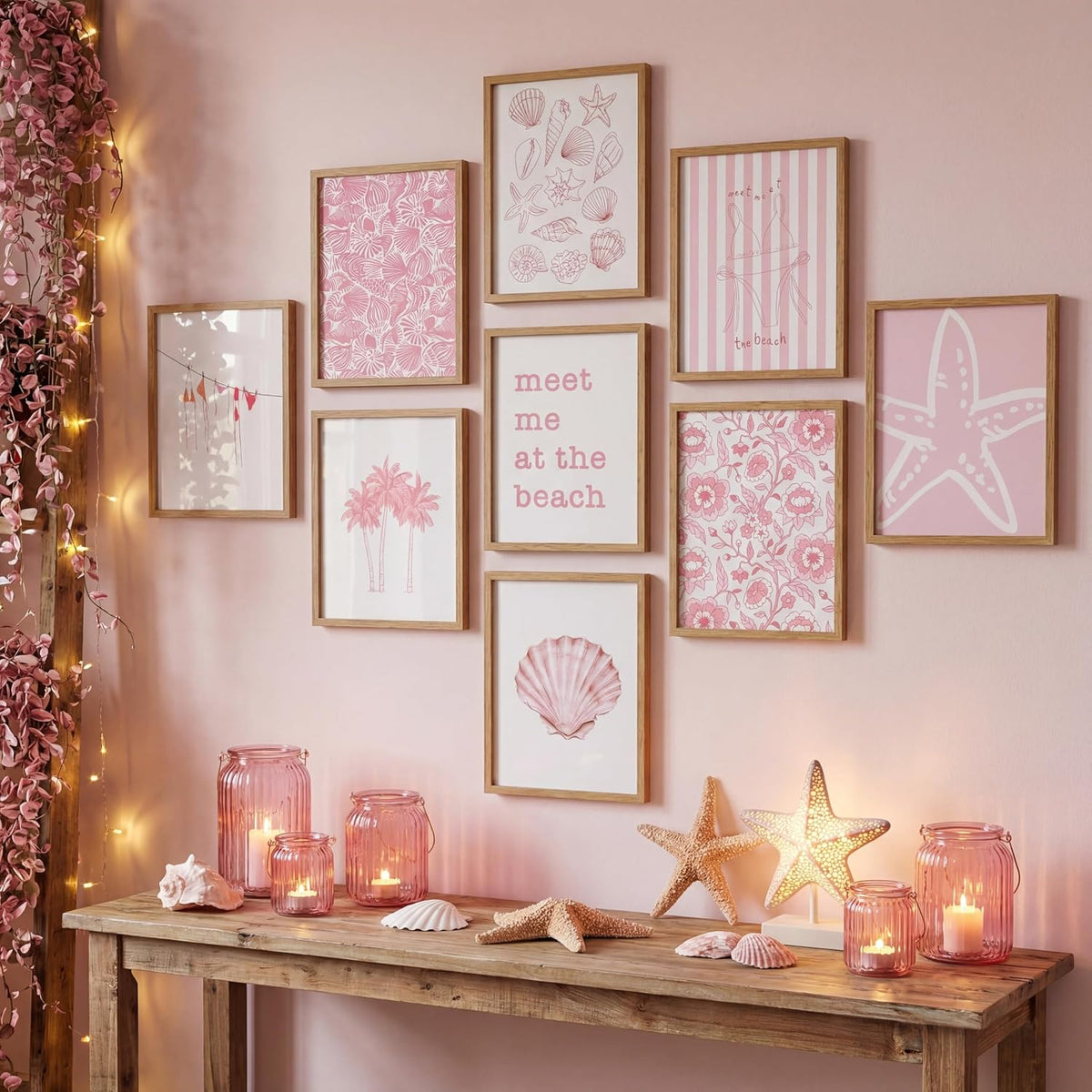 Fuyoooo 9 Sets Pink Coastal Poster Preppy Beach Themed Wall Art
