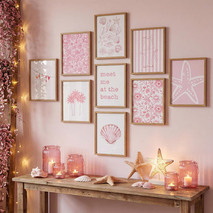 Fuyoooo 9 Sets Pink Coastal Poster Preppy Beach Themed Wall Art