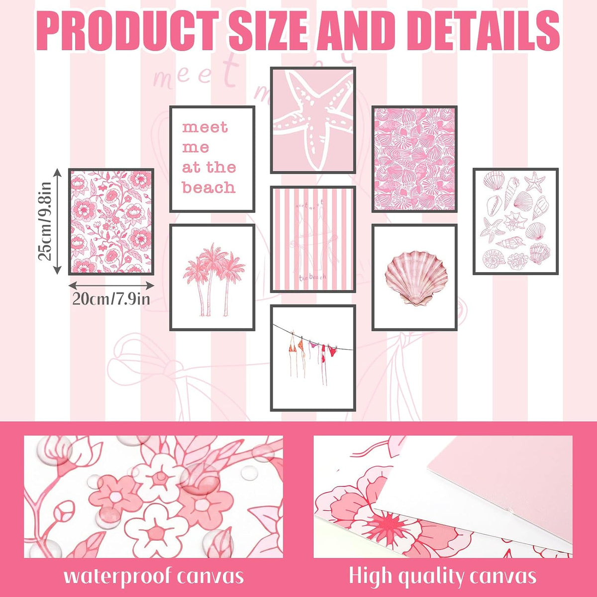 Fuyoooo 9 Sets Pink Coastal Poster Preppy Beach Themed Wall Art