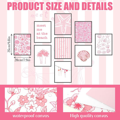 Fuyoooo 9 Sets Pink Coastal Poster Preppy Beach Themed Wall Art