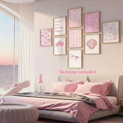 Fuyoooo 9 Sets Pink Coastal Poster Preppy Beach Themed Wall Art