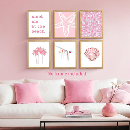 Fuyoooo 9 Sets Pink Coastal Poster Preppy Beach Themed Wall Art