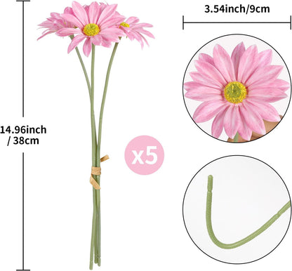 15pcs Daisies Artificial Flowers Faux Pink Daisies Flowers 12" Fake Wildflowers Flower Silk Flowers for Floral Arrangements Wedding Home Garden Decor (Pink)