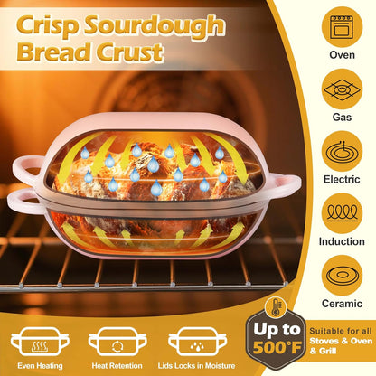 Enameled Cast Iron Dutch Oven for Bread Baking, 2.8 QT Oval Bread Oven Pot with Lid, 9.5 x 5.7 Inch Sourdough Loaf Baking Pan for Homemade Bread, Heavy Duty & Oven Safe, Pink