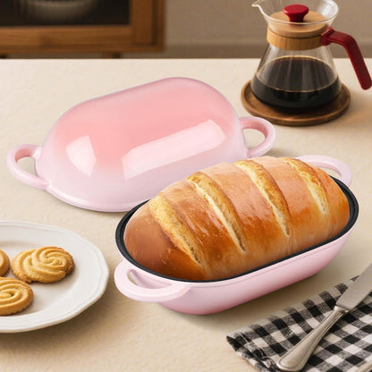 Enameled Cast Iron Dutch Oven for Bread Baking, 2.8 QT Oval Bread Oven Pot with Lid, 9.5 x 5.7 Inch Sourdough Loaf Baking Pan for Homemade Bread, Heavy Duty & Oven Safe, Pink