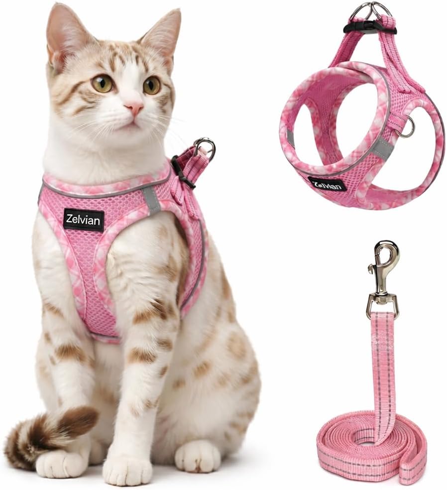 Escape Proof Cat Harness and Leash, Adjustable Vest, Pink, XXS