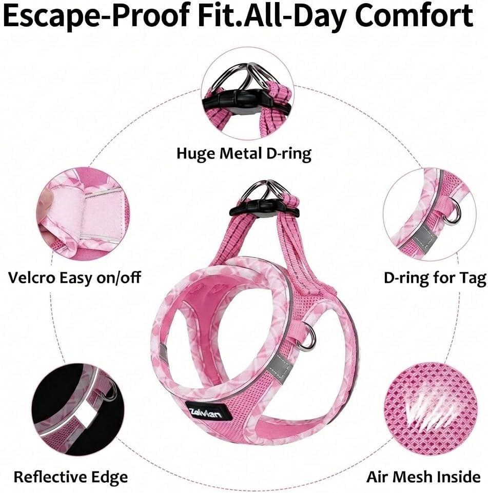 Escape Proof Cat Harness and Leash, Adjustable Vest, Pink, XXS