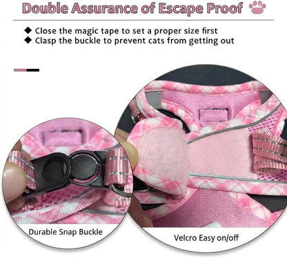 Escape Proof Cat Harness and Leash, Adjustable Vest, Pink, XXS