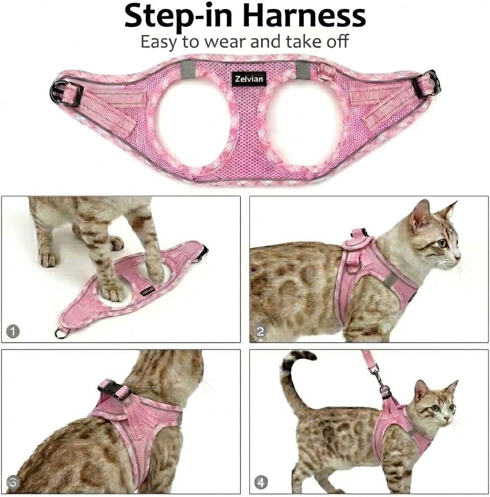 Escape Proof Cat Harness and Leash, Adjustable Vest, Pink, XXS