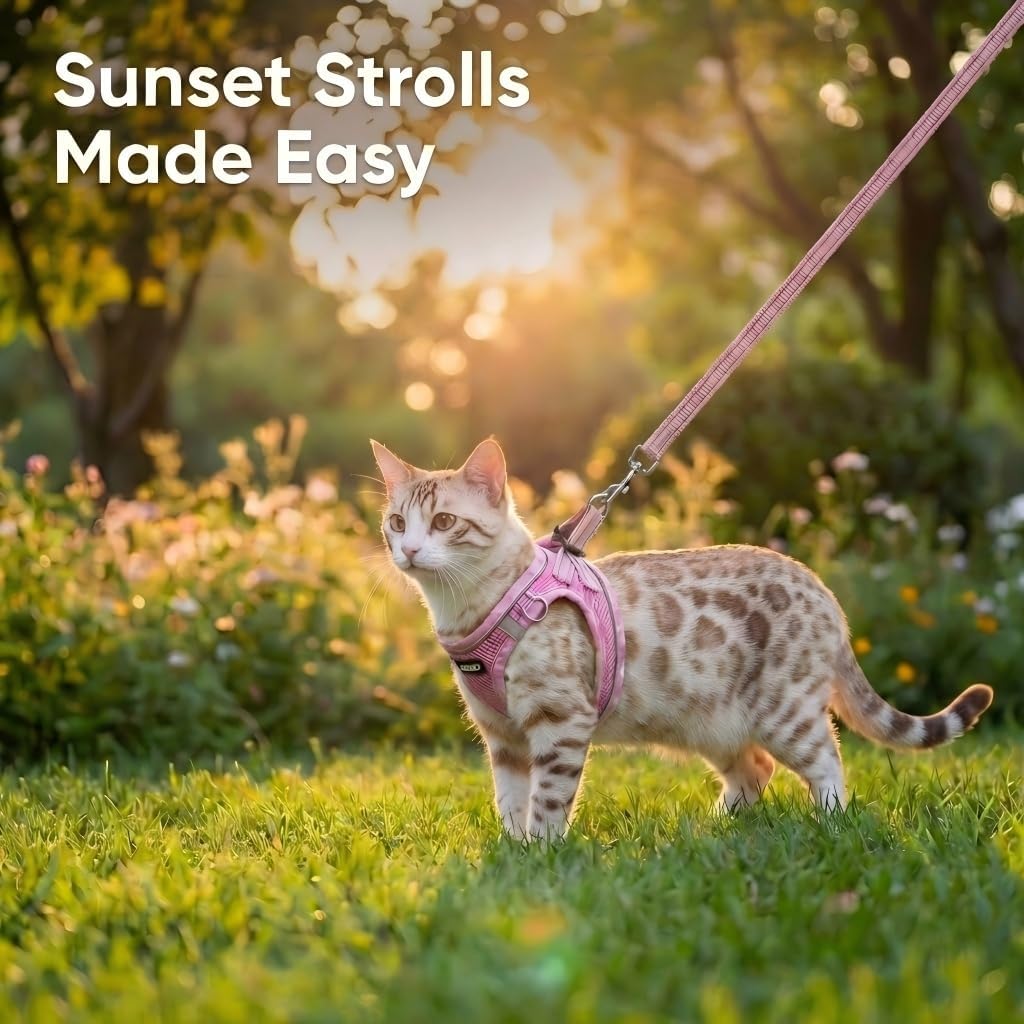 Escape Proof Cat Harness and Leash, Adjustable Vest, Pink, XXS