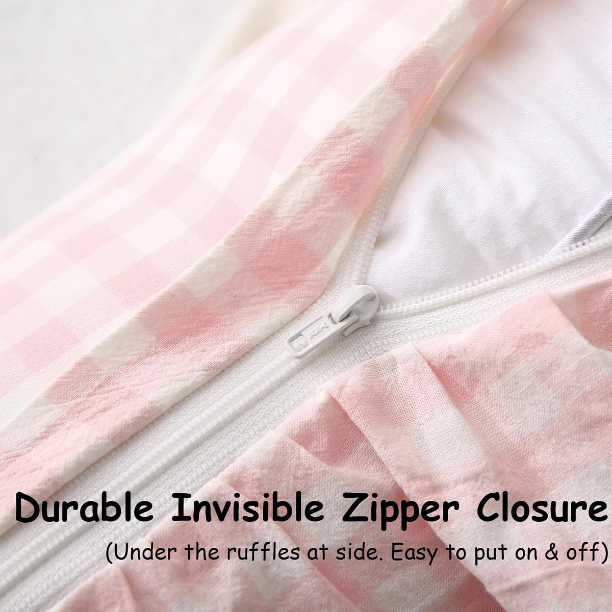 2 Pack Blush White Gingham Ruffle Throw Pillow Covers 18''x18''