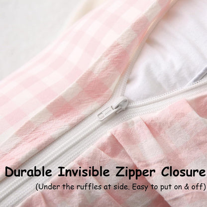 2 Pack Blush White Gingham Ruffle Throw Pillow Covers 18''x18''